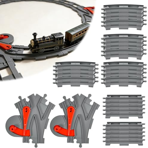 Huucozn 32 Stück City Zug Schienen Set Bausteine Zug Schienen Set City Train Tracks Spielzeug Eisenbahnschienen Kompatibel mit dem Marktführer züge Schienen für Eisenbahn Cities züg Zubehör Brücke
