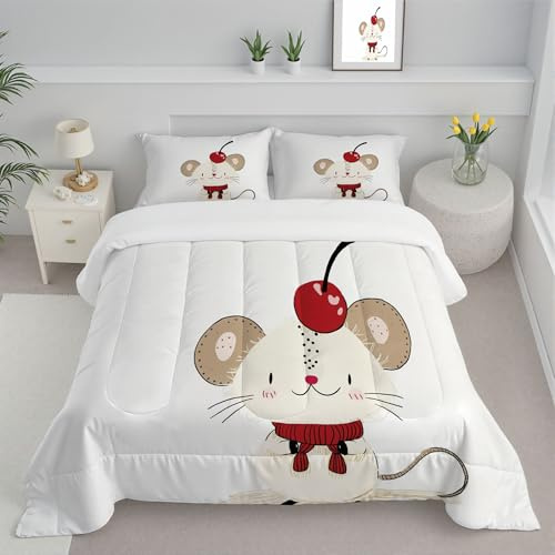 JEDTAKCT Trapunta King Size Per Bambini, Con Stampa Topo Dei Cartoni Animati, Trapunta 4 Stagioni, Animale Carino, Piumone Crema, Letto 260X230 Federa, Reversibile Piumino Senza Copertina