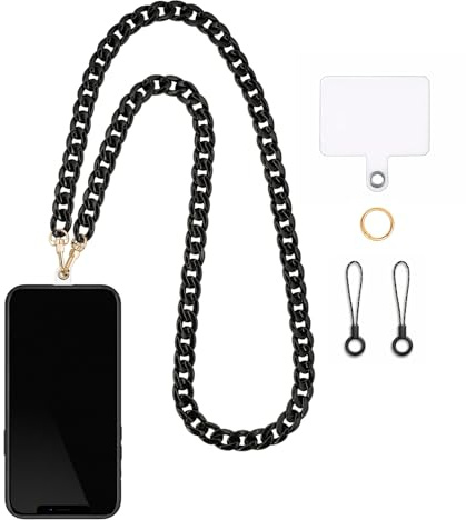 Zscendence Cordon Telephone Portable Universelle avec Patch Chaîne Téléphone Portable Réglable Longue Chaine Laniere en Acrylique Compatibles avec Plupart des Smartphones (Noir)