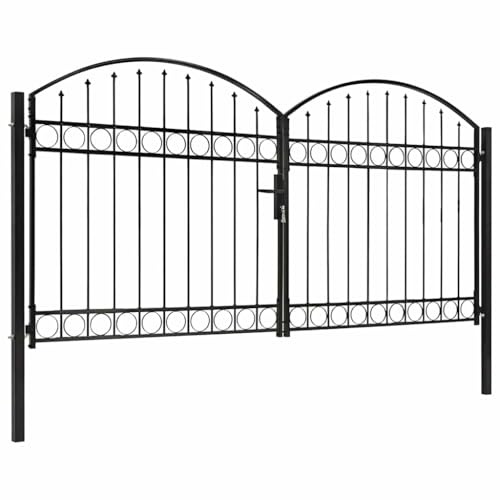 Festnight Cancela de Valla Doble Puerta Jardin Metalica Puerta Exterior con Cerradura Acero 300 x 150 cm