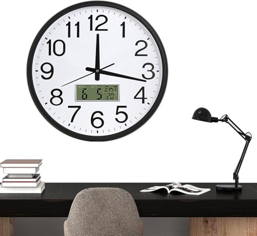 Funk Wanduhr 13 Zoll Wanduhr Funk Digitale Funkwanduhr Mit Temperaturanzeige, Datum, Wochentag, Küchenuhr Wanduhren Lautlos Wanduhren Ohne Tickgeräusche Hängeuhr Für Küche Wohnzimmer Büro Schlafzimmer