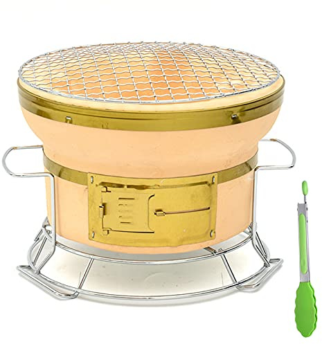 EBZFASO Barbecue Portatile Griglia Portatile for Barbecue a Carbone di Legna, Piccola Stufa da Tavolo Rotonda Hibachi, fornello Portatile for Barbecue Yakitori con Manici e pinze for Alimenti