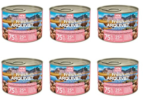 ARQUIVET - Pack 6 Unidades Fresh Salmon - Latas de Mini albóndigas de Salmón - Latas de 200g - Comida húmeda para Perros, Todo Tipo de Razas