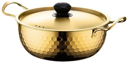 Ramen Pot with Lid Korean Noodle Cooker Kimchi Soup Pot Universal Base Saucepan Ramyun Cooker(Gold,16CM)