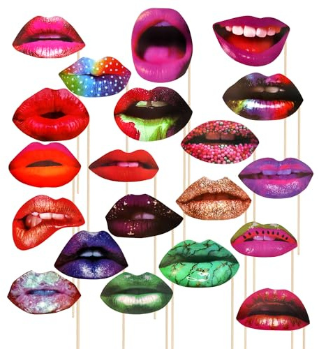 20pcs Funny Lip Photo Props, Creative Party Props for Adults, Colorful Mouth Cardboard Cutouts, Personalised Novelty Face Props Photo Booth Frame, Wedding Decorations & Christmas Photo Props