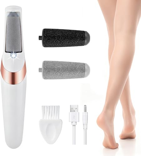 IRILEKI Rechargeable Electric Callus Remover for Feet, Low-Noise Portable Foot File Callus Remover with 2 Replaceable Rollers, 2 Gears Foot Callus Remover for Smooth Heels at Home or Travel (White)