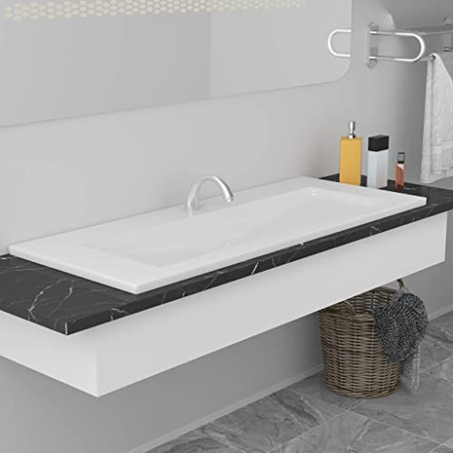 Genérico Lavabo encastrado de cerámica Blanco 101x39,5x18,5 cm,Bricolaje,Fontanería,Piezas para fontanería,Lavabos y fregaderos,Lavabos-145064
