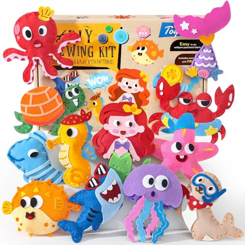 Toylink Filz Nähset Kinder, 12Pcs Bastelset Basteln Kinder ab 4 5 6 7 8 Jahre, Nähen mit Farbige Stickgarn Füllwatte, Kindergeburtstag Kreativ DIY Set Basteln Geschenk für Jungen Mädchen