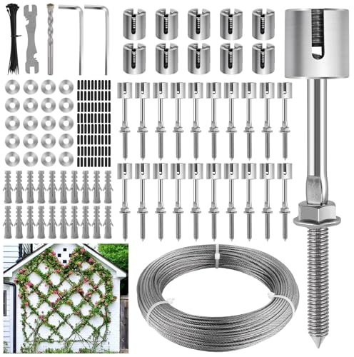 Kalolary Treillis métallique de jardin de 45,2 m pour plantes grimpantes, treillis de jardin en acier inoxydable T316 pour extérieur, montage mural, kit de treillis mural robuste pour plantes, vignes
