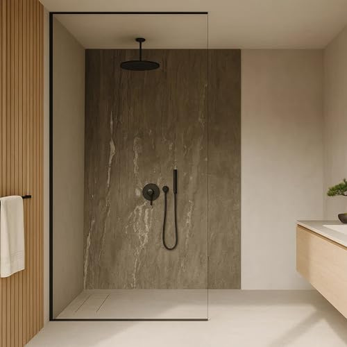 [neu.haus] Set de 4 Panneaux Muraux Décoratifs pour Douche Salle de Bain Toilettes Cuisine Salon Chambre Résistant aux UV Humidité Facile à Coller PVC 120 x 60 cm Gris Cendre Ash Grey
