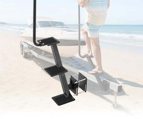 VEVOR Scaletta per Rimorchio Barca 3 Gradini per Rimorchio per Barche Gradini con Maniglia Superficie Antiscivolo Scaletta Montaggio Laterale per Telaio da 76,2x76,2 mm / 72,2x127 mm / 101,6x101,6 mm