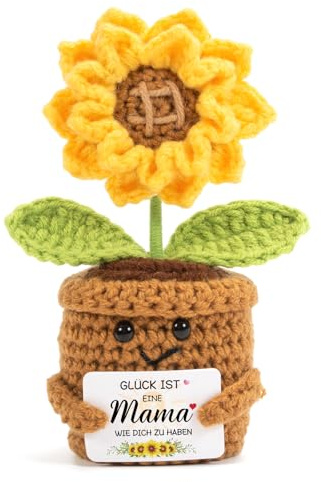 Kanzith Geschenke für Mama - Sonnenblume Häkelpuppe, Muttertags Weihnachten | Positive Kleines Handgemachtes Geschenk Muttertags, Frauen Ostern Geschenkidee Geburtstag, Schreibtisch Deko
