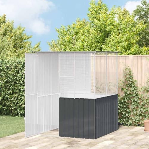 Großer Vogelkäfig Anthrazit 165x165x200 cm, rechteckige Vogelvoliere Außen aus verzinktem Stahl, moderner Volierenkäfig Garten für Verschiedene Vögel