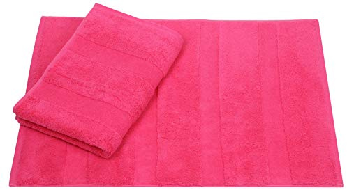 Betz 2er Set Badvorleger Badematte Badteppich Duschvorleger Frottee Größe 50 x 70 cm 100% Baumwolle Deluxe Qualität 680 g/m² Farbe Fuchsia