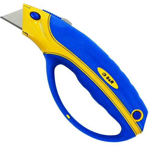 S&R Taglierino Cutter per Cartongesso Pacchi Cartone. Coltello per Moquette Professionale 170mm con 2 Lame Incluse