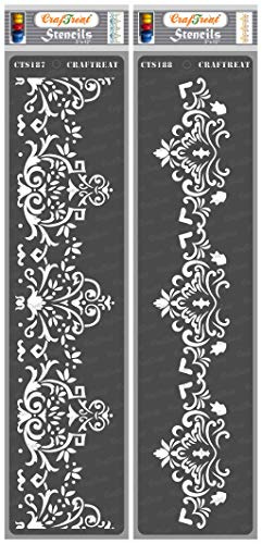 CrafTreat Border Stencils for Painting on Wood, Canvas, Paper, Fabric, Floor, Wall and Tile - Border1 and Border2-2 Pieces - 3 x 12 Inches Each - Reusable DIY Art and Craft Stencils - Lace Stencils