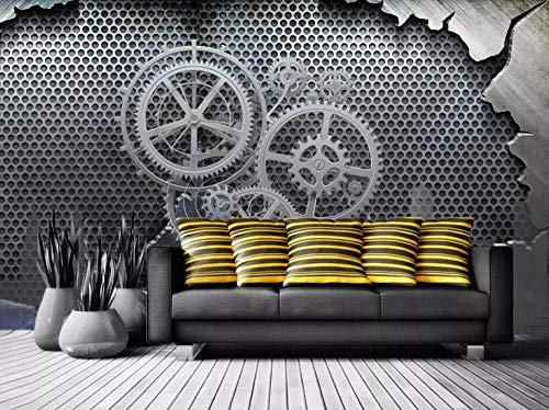 MIWEI Wallpaper Papier Peint Panoramique Engrenage De Industriel En Métal Lourd Papier Peint Nature Intissé Murale Chambre Salon（430cmX300cm）