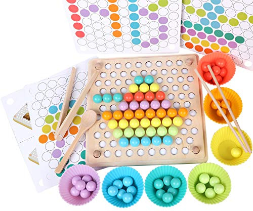 QZMTOY Wooden Peg Board Beads Game, Learning Montessori Toys,Color Sorting Stacking Matching Toys for Toddlers, Counting Toy for Kids, Educational Games for Fine Motor Math, Gift for Girls and Boys