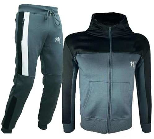 SKT Boys Tracksuit Hooded Hoodie Bottom Jogging Suit Joggers kids Age 7 8 9 10 11 12 13 Years (Steel/Black, 7-8 Years)