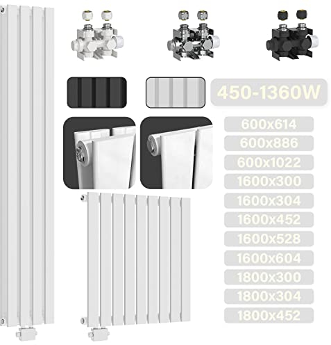 Aquamarin® Termosifone - Verticale, 1800x300x52 mm, Acciaio, Pannello Monostrato, 4 Colonne, Bianco - Termosifoni Moderni, Termoarredo Soggiorno Design, Radiatori Tubolari Parete, Radiatore, Arredo