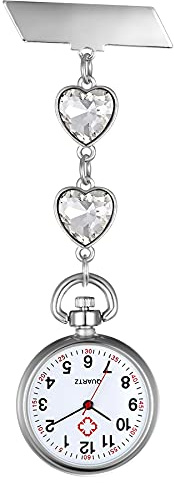 Avaner Krankenschwesteruhr Pflegeruhr Herz Schwesternuhr: Taschenuhr FOB Analog Quarzwerk Uhr Pulsuhr Ansteckuhr Unisex Silber Rosegold Schwesternuhren mit Pin/Clip für Arzt Doktor Medical