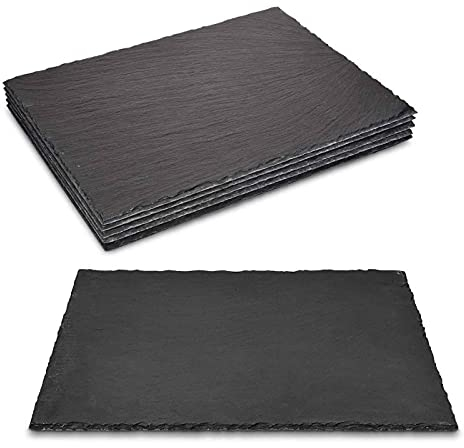 Tradineur - Pack de 6 bandejas de pizarra rectangular, 20 x 30 cm, servir comida de forma elegante, losas, platos de piedra especiales para alimentación, hogar, hostelería