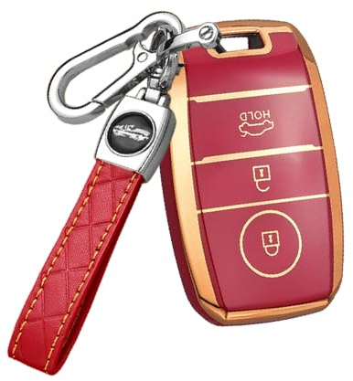 HIBEYO Schlüssel Hülle Schutzhülle Autoschlüssel Hülle Abdeckung Cover TPU passt für KIA CEED Sorento Sportage Rio Soul Vigato Venga Schlüsselanhänger Schlüsselbund Schlüsseletui-Rot