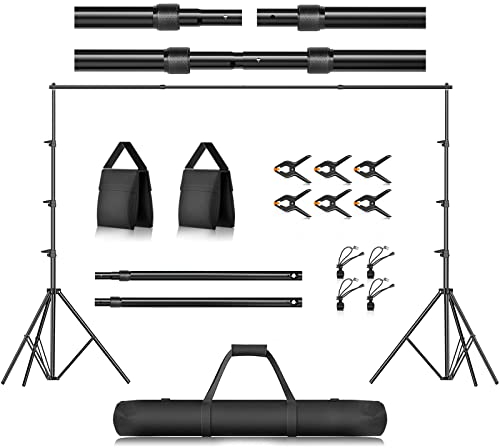 EMART Support Toile de Fond 2,6 x 3m Réglables avec 6 Pinces à Ressort pour Photo Vidéo, Photographie, Portrait, Fêtes, Mariages