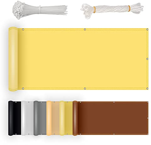 NKADNB PES Balkon Sichtschutz 60x450cm 100% Polyester Wind-und UV-Schutz Balkonverkleidung Sichtschutz Mit Metall-Ösen für Balkongeländer Garten Freien,Gelb