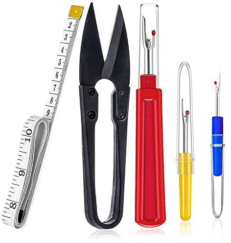Set med 5 st sömrippare med trimsaxar och skräddarsytt mjukt måttband dubbelsidig kroppsmätning sytejp, stygnavplockare mini stickor garn tråd borttagare skärare verktygssats