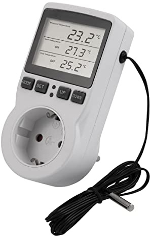MC Power digital eluttagtermostat med givare | TCU-441 | Temperaturregulator med uttag, kabel + vattentät yttersensor för växthus, akvarium, kylskåp
