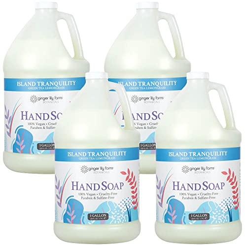 Ginger Lily Farms Botanicals All-Purpose Liquid Hand Soap Refill, Island Tranquility, 100% Vegan & Cruelty-Free, Green Tea Lemongrass Scent, 1 Gallon (Pack of 4)
