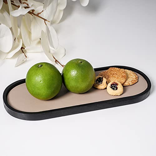 Tynulox Plateau de rangement peu profond en bois noir rectangulaire multifonction pour salle à manger, salon, cuisine et bureau, pour ranger bijoux, cosmétiques, desserts, couverts comme plateau de