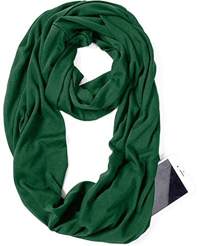 elzama Infinity Loop Solid Color Scarf With Hidden Zipper Pocket For Women, Travel Neck Wrap