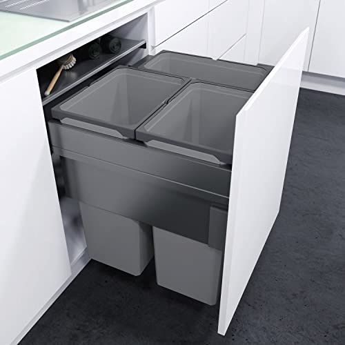 VAUTH-SAGEL Envi Space XX Pro Poubelle encastrable avec connexion frontale, 600 mm avec amortissement et fermeture automatique, conteneur de 2 x 35 l et 1 x 21 L, plastique/acier gris lave