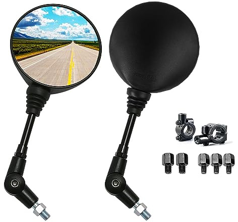 BISHERDER Motorcycle Side Mirrors, HD Glass Wide Angle Rear View Mirrors For Motorcycle, Motorbike, Street Bike,Snowmobile,Scooter Moped,Universal (Round Black)