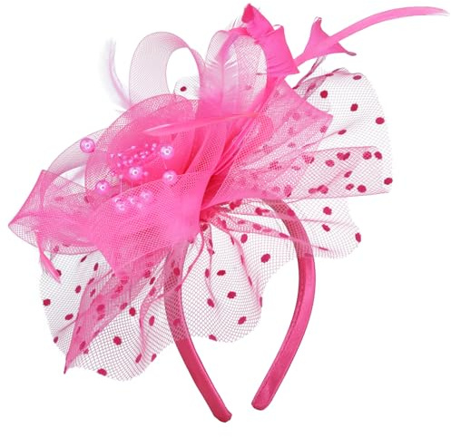Needzo Fascinator for Women, Derby, The Oaks, Church, and Tea Party Accessory, Headband or Hair Clip, One Size (Pink)