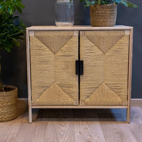 DARO DEKO Holz Kommode 64 x 60 x 35cm braun Natur mit großem Fach und Doppel-Tür Schrank Regal Sideboard