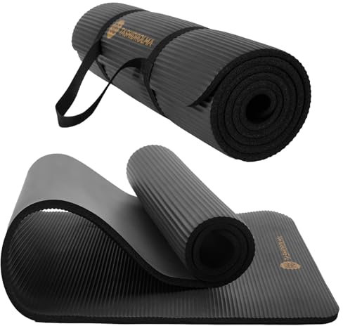 TASHIDROLMA Yoga Matte Dicker, NBR Yogamatte Rutschfest Mit Tragegurt, Für Gymnastikmatte, Fitnessmatte, Sportmatte, Trainingsmatte, Dicke 1cm (183x61cm)