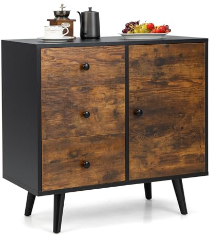 KOMFOTTEU Köksbyrå, sidoskåp med 3 lådor och 2 fack med dörr, fristående köksskåp med justerbar hylla, förvaringsskåp 73 x 40 x 76,5 cm, industri