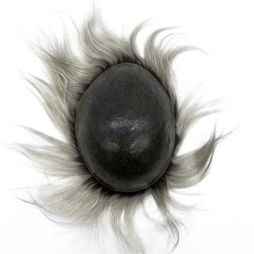 Parrucchino Toupee for uomo 20,3 x 25,4 cm Sistema di capelli umani Pelle sottile PU Base Toupee for uomo Grigio bianco con radici profonde Posticci for capelli Toupee maschile durevole for uomo Parru