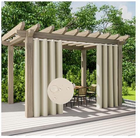 HonunGron Outdoor Vorhang Wasserdicht mit Ösen Oben, Blickdicht Wetterfest Sonnenschutz Vorhänge Sichtschutz Gardine für Garten Pavillon Terrasse Veranda (2 Stück | 132X182cm(B X H),Creme)