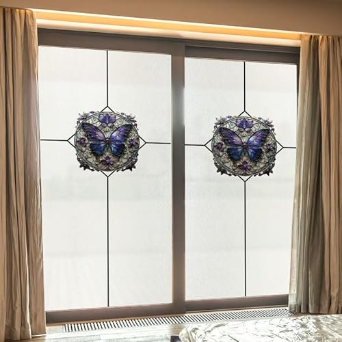 Milchglasfolie Schmetterling Lila Fensterfolie Blickdicht Fenster Sichtschutzfolie Milchglasfolie Selbstklebend Fenster Milchglasfolie Fenster Sichtschutzfolie Fenster Bad45x100cm/2 Pcs