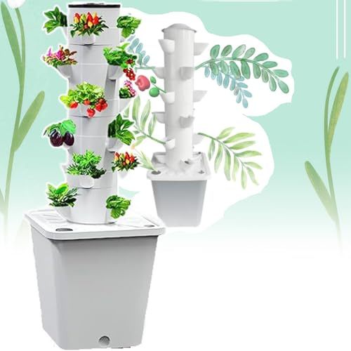 QIeAny Torre di Coltivazione Idroponica Verticale (PP Alimentare), Attrezzatura per La Coltivazione Fuori Suolo (10/15/20/25/30 Fori), Erbe/Frutta/Verdura da Interni, per Principianti,15 Holes,White