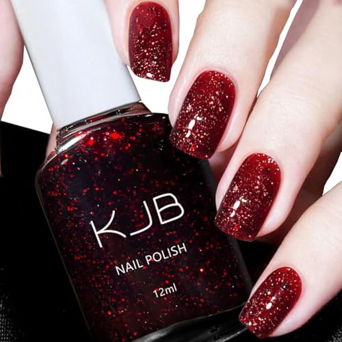 Red Nail Polish, Glitter Nail Polish Glittre Red Nail Varnish, Quick Dry nail polish, Long Lasting, Chip Resistant, Non-Toxic, Quick Drying, No Need UV Lamp Curing for At Home (23#)