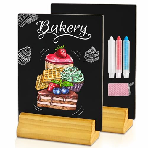 Moco Moment 2 Pack A5 Chalk Board Sign Erasable Tabletop blackboards with Wooden Stands Menu Chalkboards for Party, Tables Decoration, Bar and Restaurant (2 Pack, A5)