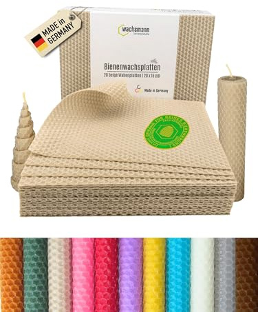 Vaxann 20 bivaxplattor från Tyskland, beige, vaxplattor 20 x 15 cm, bivax, gör ljus själv, ljusvax