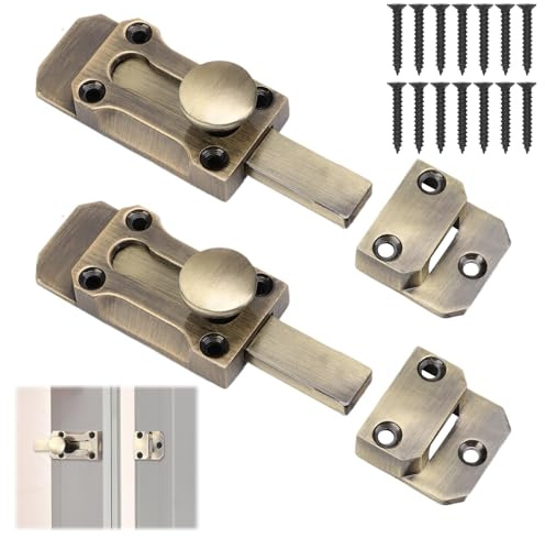 Paquete de 2 pernos de puerta de latón de 3 pulgadas resistentes de bronce antiguo para puertas interiores/externas, pestillo de seguridad con tornillos para cobertizo, puerta, armario, portal francés