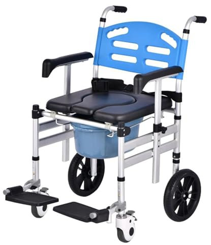 Cplsntaeam Commode Chair for Seniors, Foldable Shower Commode Chair with Wheels, Adjustable Armrests Commode Chair Suitable for Elderly and Disabled People, 51 * 52 * 120 Cm
