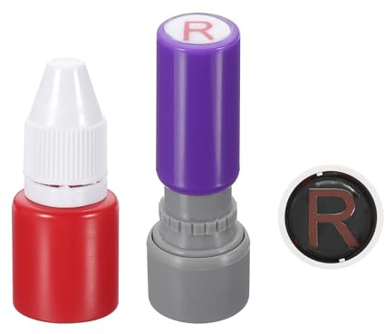 PATIKIL 10 mm brevstämplar, R-alfabetsstämplar mini självbläckande stämplar plast bläck stämpelset för lärare, klassrum, scrapbooking, rött bläck, lila skal